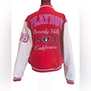 Pacsun x Playboy‎ letterman Varsity bomber Red and Cream Jacket Sz Small